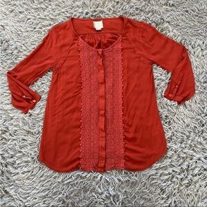 Maeve Anthropologie Crescent Street Button Down Lace Front Peasant Blouse Top